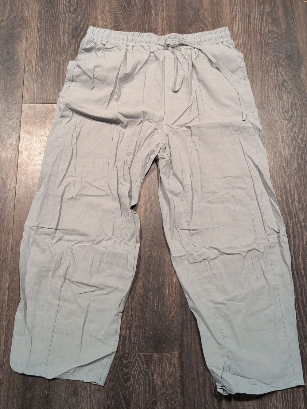 Women Gray Leg Cotton Linen Casual Loose Pants Elastic Waist Drawstring XL